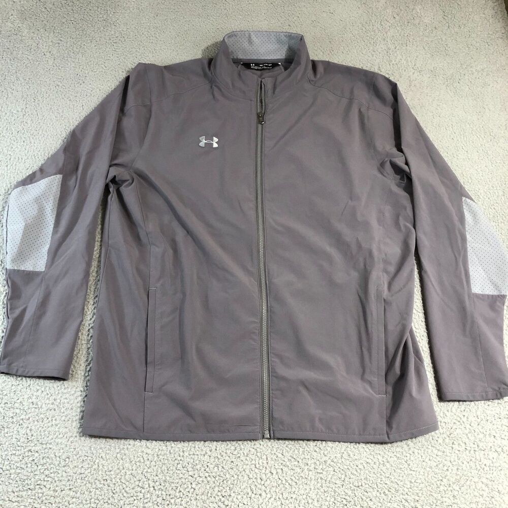Under Armour Jacket Mens 2XL Gray Full Zip HeatGear Loose Track High Neck Logo